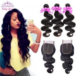 Brazilian Body Wave  3 Bundles With Lace Closure Unprocessed Brazilian Virgin Hair With Closure Human Hair Weaves