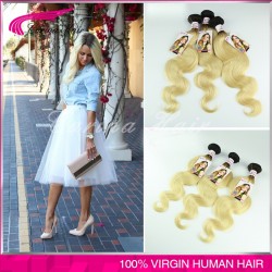 Brazilian Dark Root Blonde Hair Body Wave 3pcs Two Tone 1b 613 Virgin Hair 8"-30" Ombre Brazilian Hair