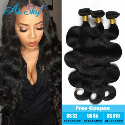 Brazilian virgin hair body wave 4pcs lot 100g 8-30inches 100% human hair Ali sky hair brazilian body wave more wavy Grade 7A