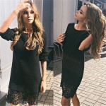 Buenos Ninos Elegant lace Black White bodycon dress Christmas evening party long sleeve dress Women casual vestidos de fiesta