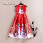 BunniesFairy 2017 New Arrival Snowman Cartoon Print High Waist Red Vest Dress Christmas New Year Party Wear Vestidos de Fiesta