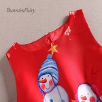 BunniesFairy 2017 New Arrival Snowman Cartoon Print High Waist Red Vest Dress Christmas New Year Party Wear Vestidos de Fiesta