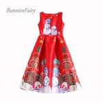 BunniesFairy 2017 New Arrival Snowman Cartoon Print High Waist Red Vest Dress Christmas New Year Party Wear Vestidos de Fiesta