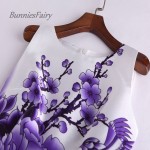 BunniesFairy 2017 New Chinese Vintage Style Flower Bird Floral Print Robe High Waist Women Summer Dress Plus Size Clothing XXXL
