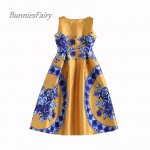 BunniesFairy 2017 Spring Summer New Trendy Ladies Retro Vintage Token Floral Print High Waist A-Line Sleeveless Midi Dress