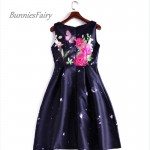 BunniesFairy 2018 Women Summer Dress Runway Vintage Fantasy Butterfly Flower Floral Print Robe High Waist Tank Dress Plus Size