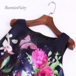 BunniesFairy 2018 Women Summer Dress Runway Vintage Fantasy Butterfly Flower Floral Print Robe High Waist Tank Dress Plus Size