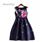 BunniesFairy 2018 Women Summer Dress Runway Vintage Fantasy Butterfly Flower Floral Print Robe High Waist Tank Dress Plus Size