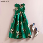 BunniesFairy STOCK CLEARANCE 50s Vintage Elegant Rose Retro Flower Floral Print Green Vest Dresses Sleeveless Wedding Party