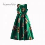BunniesFairy STOCK CLEARANCE 50s Vintage Elegant Rose Retro Flower Floral Print Green Vest Dresses Sleeveless Wedding Party