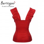 Burvogue fashion woman push up summer tank tops red satin corset top zipper bustiers with straps prom top corset cropped S-2XL