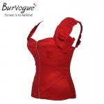 Burvogue fashion woman push up summer tank tops red satin corset top zipper bustiers with straps prom top corset cropped S-2XL