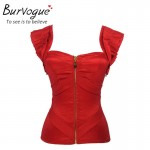 Burvogue fashion woman push up summer tank tops red satin corset top zipper bustiers with straps prom top corset cropped S-2XL