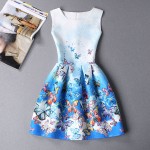 Butterfly Summer Dress 2017 New Fashion Women A-Line Mini O-Neck Sleeveless Casual Dresses Vestido de festa plus size Blue