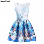 Butterfly Summer Dress 2017 New Fashion Women A-Line Mini O-Neck Sleeveless Casual Dresses Vestido de festa plus size Blue