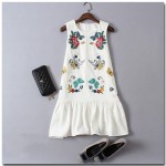 Butterfly and Flowers Embroidery Ruffles Women  Mini Dress 2017 Spring Elegant O-Neck Sleeveless Female Tank Vestido