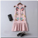 Butterfly and Flowers Embroidery Ruffles Women  Mini Dress 2017 Spring Elegant O-Neck Sleeveless Female Tank Vestido