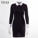 [C-377] 2013 Fashion Star Style Victoria Beckham Dress Slim Elegant Turn-down Collar Long Sleeve Black Dresses for Women