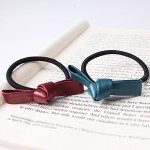 C Sold New Cute Children Girl Leather Bow Elastic Rubber Band Women Bowknot Scrunchy Headdress Accessories Rope Ponytail Holder