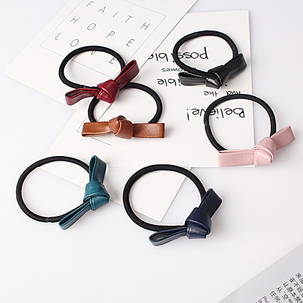 C Sold New Cute Children Girl Leather Bow Elastic Rubber Band Women Bowknot Scrunchy Headdress Accessories Rope Ponytail Holder