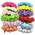 CCINEE 144PCS One lot  1cm Head Multicolor Artificial Paper Flowers Rose Used For Decorative Gift