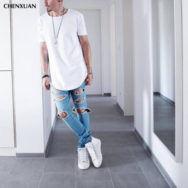 CHENXUAN NEW t-shirt men extended kanye t-shirt cotton swag mens t shirts skateboard tshirt solid hip hop T shirt men's tees top