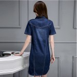 CHICD New Summer Style Plus Size Staight Denim Dress Women Short Sleeve Slim Casual Office Denim Jeans Dress Vestidos Robe XD15