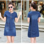 CHICD Recommended New 2018 Summer Women Vintage Casual Style Short-Sleeve Denim Jeans Loose Plus Round Neck Sexy Mini Dress XD09