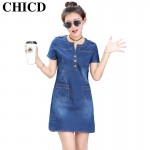 CHICD Recommended New 2018 Summer Women Vintage Casual Style Short-Sleeve Denim Jeans Loose Plus Round Neck Sexy Mini Dress XD09