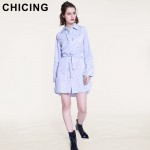 CHICING High Street Women Sashes Striped Shirt Dress 2017 Turn-down Collar Lace-Up Empire Long Sleeve Dress Vestidos A1701001