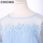 CHICING Women Chiffon Pleated Elegant Lace Splicing Mini Dress 2017 New Flare Sleeves Chic Beach Ladies Vestidos mujer A1611073