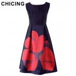 CHICING Women Summer 2017 Large Rose Floral Print Midi Dresses High Waist Ball Gown Elegant Vintage Tank Dress Vestidos B1505041