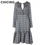CHICING Women Vintage Chiffon Hollow Out Floral Printed Fish Tail Dress 2017 Spring New Boho Ethnic Dresses vestidos A1612034