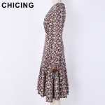 CHICING Women Vintage Chiffon Hollow Out Floral Printed Fish Tail Dress 2017 Spring New Boho Ethnic Dresses vestidos A1612034