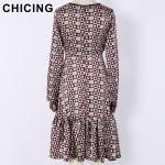 CHICING Women Vintage Chiffon Hollow Out Floral Printed Fish Tail Dress 2017 Spring New Boho Ethnic Dresses vestidos A1612034