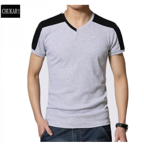 CHUKAR BIRD Summer Short-Sleeve T-Shirts men's big size tee shirts Slim V-Neck patchwork Casual cotton t-shirt homme 5XL