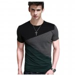 CHUKAR BIRD Summer Short-Sleeve T-Shirts men's big size tee shirts Slim V-Neck patchwork Casual cotton t-shirt homme 5XL