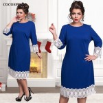 COCOEPPS fashionable lace plus size casual women dress NEW 2017 blue Knee-Length Dresses big sizes women Long sleeve loose dress