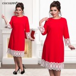 COCOEPPS fashionable lace plus size casual women dress NEW 2017 blue Knee-Length Dresses big sizes women Long sleeve loose dress