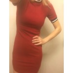 COLROVIE Casual Dresses for Woman Korean Fashion Women Fall Dresses Burgundy Striped Trim Ribbed Knit Bodycon Dress 