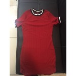 COLROVIE Casual Dresses for Woman Korean Fashion Women Fall Dresses Burgundy Striped Trim Ribbed Knit Bodycon Dress 