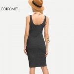COLROVIE Ladies Summer Style Fitness Women Sexy Bodycon Knee Length Dresses Casual 2017 New Sleeveless Dress