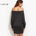 COLROVIE Long Sleeve Bodycon Dress Fashion Dress for Women Clothing Sexy Party Dress Heather Grey Off The Shoulder Dress 