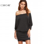 COLROVIE Long Sleeve Bodycon Dress Fashion Dress for Women Clothing Sexy Party Dress Heather Grey Off The Shoulder Dress 