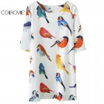 COLROVIE New Brand Hot Sale Summer Latest Design Women Clothing White Half Sleeve Birds Print Loose Glamorous Dress