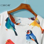 COLROVIE New Brand Hot Sale Summer Latest Design Women Clothing White Half Sleeve Birds Print Loose Glamorous Dress