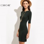 COLROVIE Woman's Fashion Fall Dress Party Short Sexy Dress Club Wear Olive Green Cutout Crisscross Back Ribbed Sheath Dress 