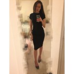 COLROVIE Women's Work Wear Sheath Dresses Sexy Newest Solid Black Cap Sleeve Crew Neck Knee Length Bodycon Dress