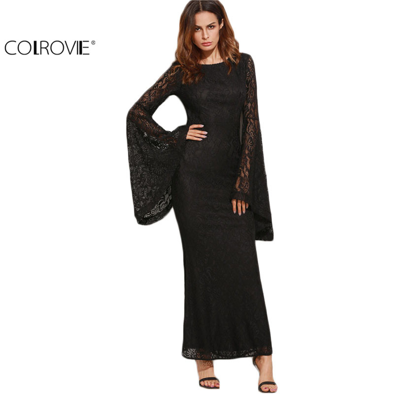 black bell sleeve maxi dress