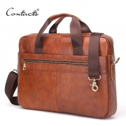 CONTACT'S 2017 Fashion Genuine Leather Men Briefcase Cowhide Men's Messenger Bags 14" Laptop Business Bag Luxury Lawyer Handbags